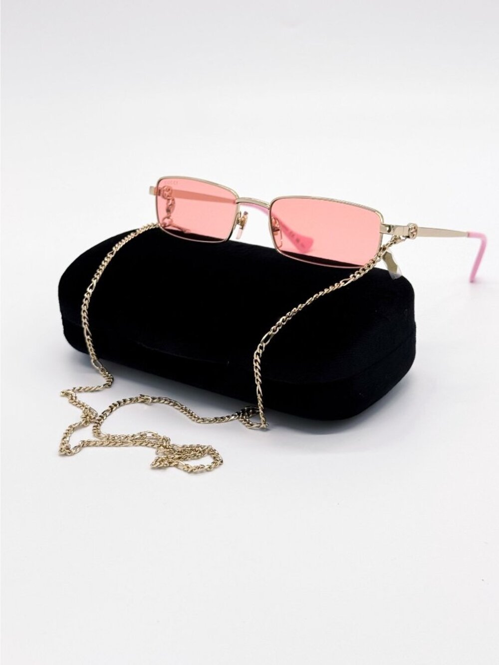 NEW GUCCI SUNGLASSES GG1600S 004 GOLD/PINK WOMEN WITH CHAIN - Picture 2 of 12